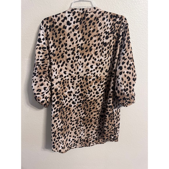 Calvin Klein Leopard Print Blouse Roll Tab Sleeve Top Shirt XL - Picture 4 of 4